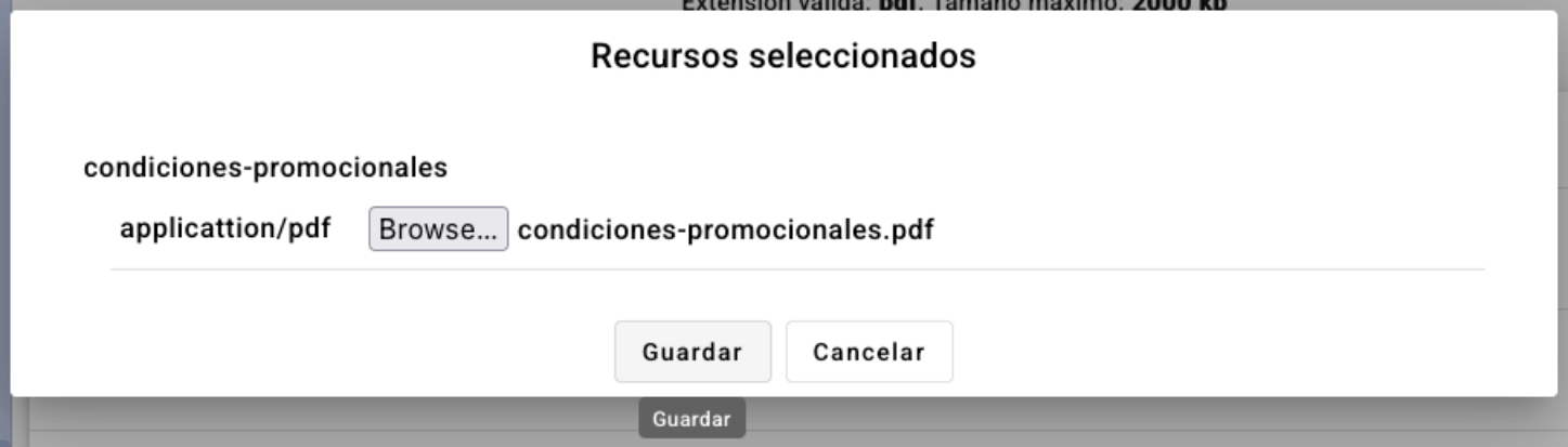 Recursos seleccionados - subir documento